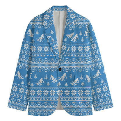 Winter Ski Knitting Pattern Print Men's Blazer