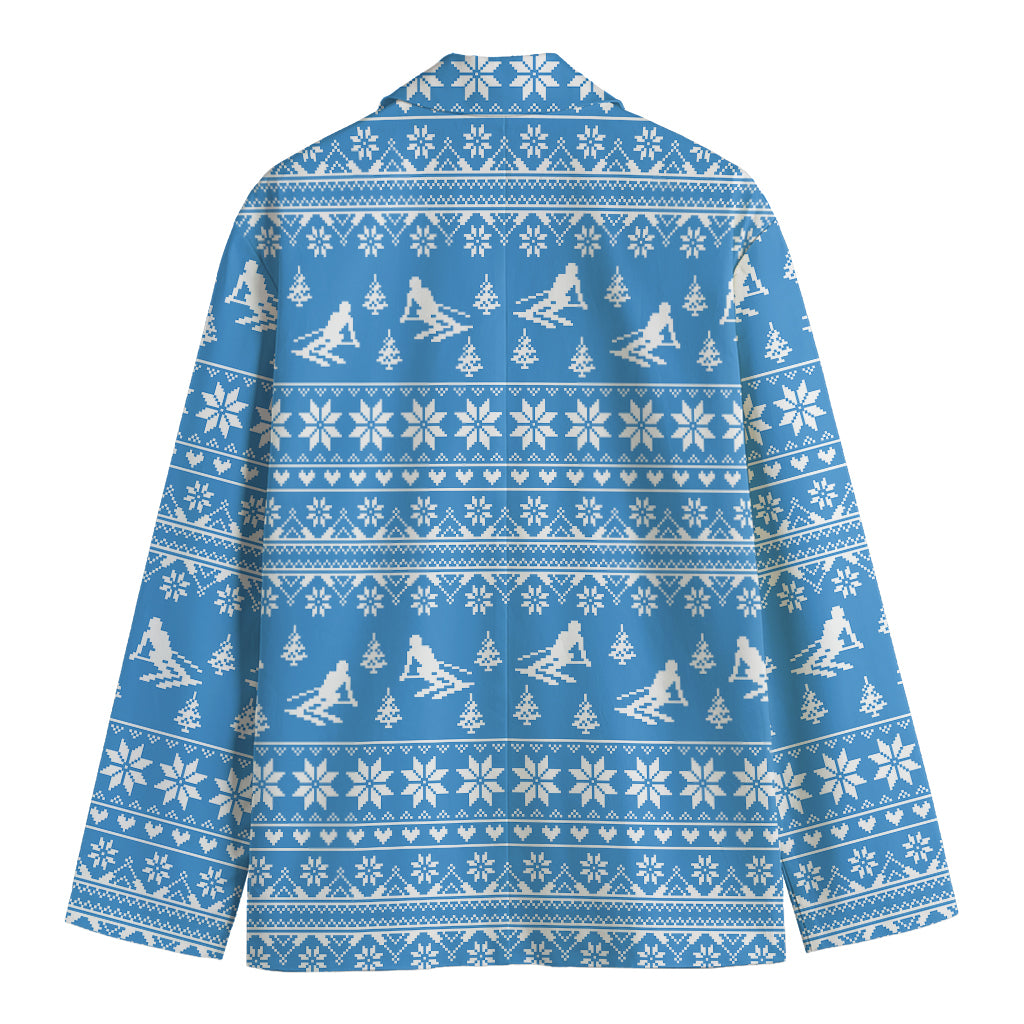 Winter Ski Knitting Pattern Print Men's Blazer