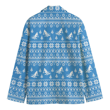Winter Ski Knitting Pattern Print Men's Blazer