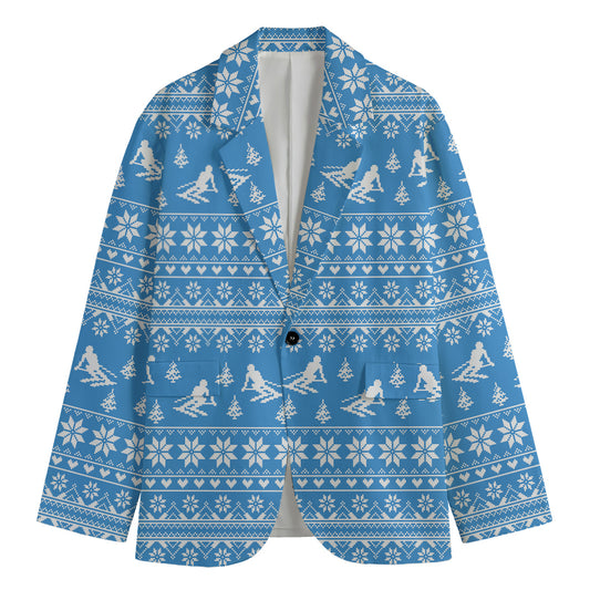 Winter Ski Knitting Pattern Print Men's Cotton Blazer