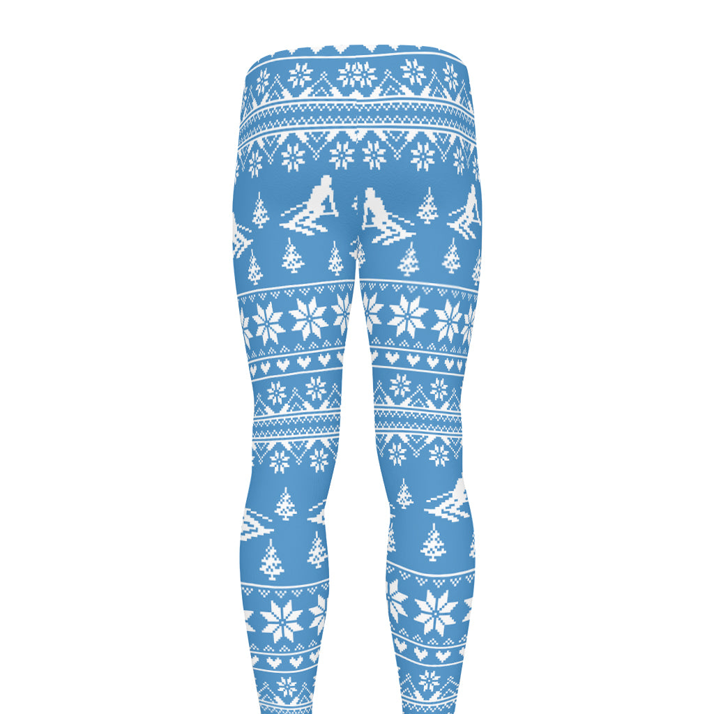 Winter Ski Knitting Pattern Print Men's leggings