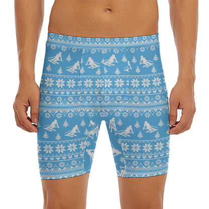 Winter Ski Knitting Pattern Print Men's Long Boxer Briefs