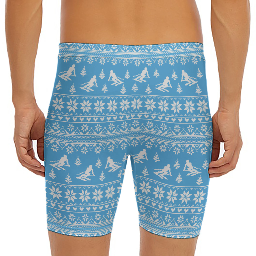 Winter Ski Knitting Pattern Print Men's Long Boxer Briefs