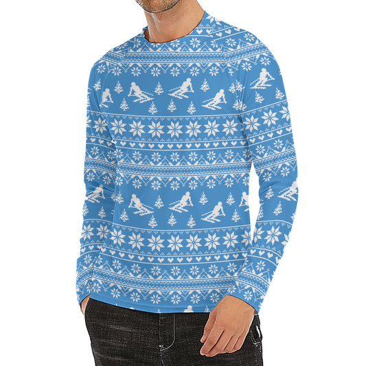 Winter Ski Knitting Pattern Print Men's Long Sleeve Rash Guard