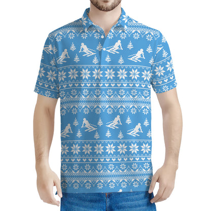 Winter Ski Knitting Pattern Print Men's Polo Shirt