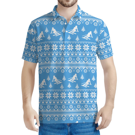 Winter Ski Knitting Pattern Print Men's Polo Shirt