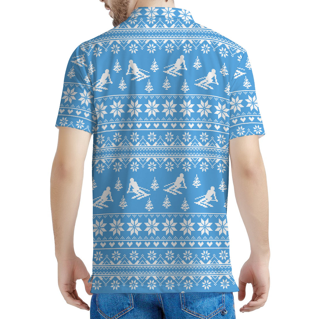 Winter Ski Knitting Pattern Print Men's Polo Shirt