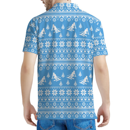 Winter Ski Knitting Pattern Print Men's Polo Shirt