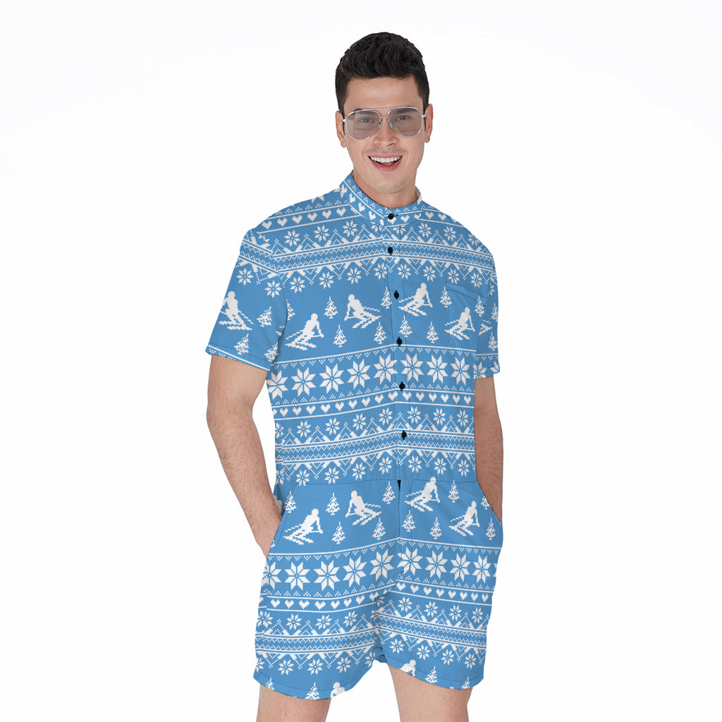 Winter Ski Knitting Pattern Print Men's Rompers