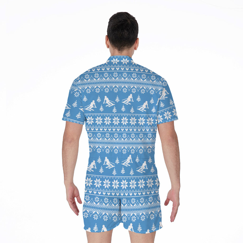 Winter Ski Knitting Pattern Print Men's Rompers