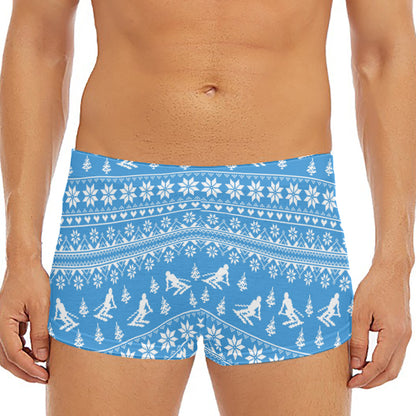 Winter Ski Knitting Pattern Print Men's Short Boxer Briefs