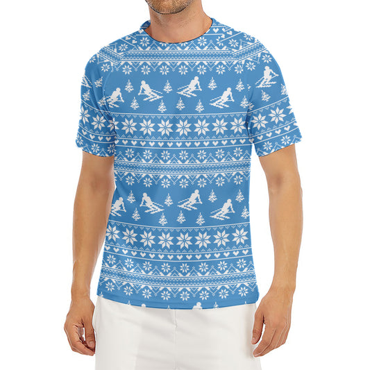 Winter Ski Knitting Pattern Print Men's Short Sleeve Rash Guard