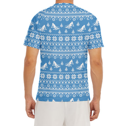 Winter Ski Knitting Pattern Print Men's Short Sleeve Rash Guard
