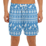 Winter Ski Knitting Pattern Print Men's Split Running Shorts