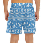 Winter Ski Knitting Pattern Print Men's Split Running Shorts