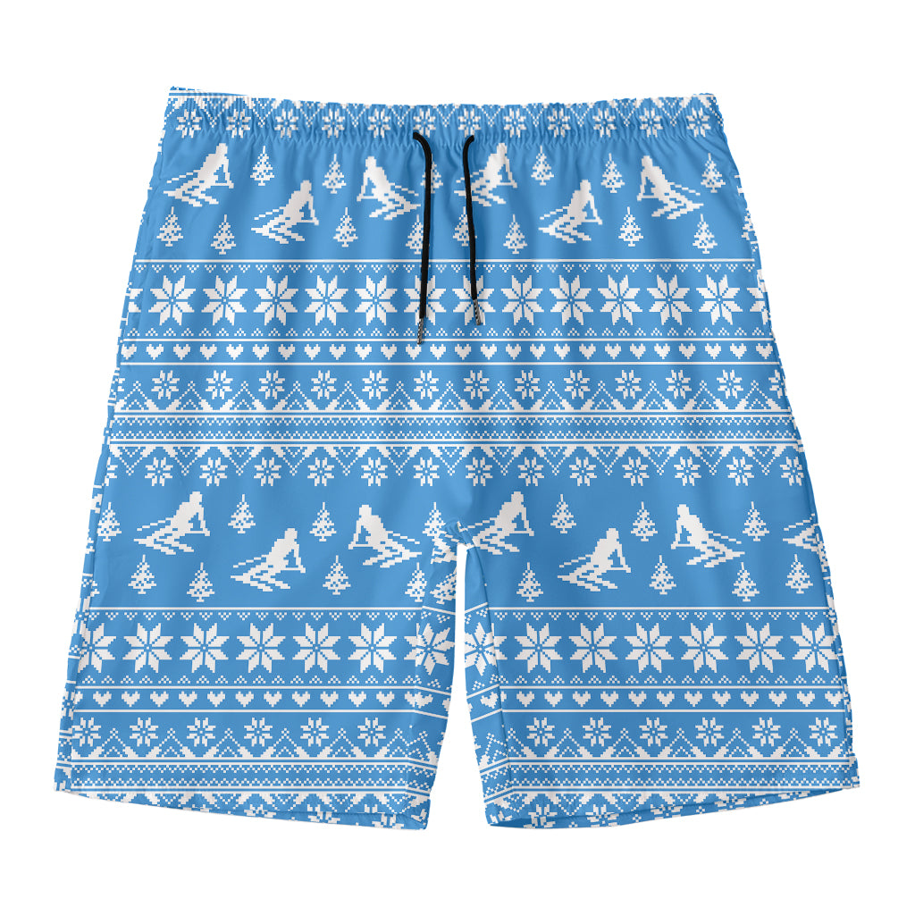 Winter Ski Knitting Pattern Print Men's Swim Trunks