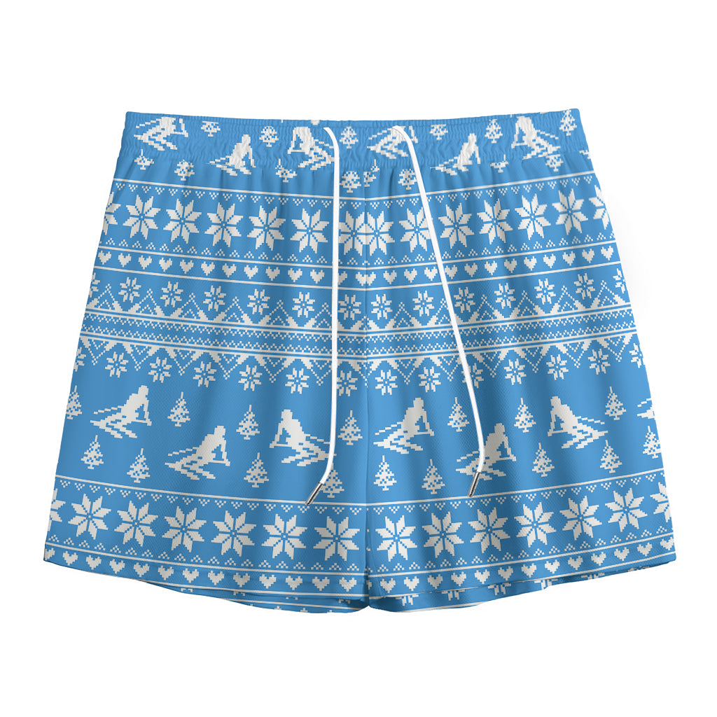 Winter Ski Knitting Pattern Print Mesh Shorts