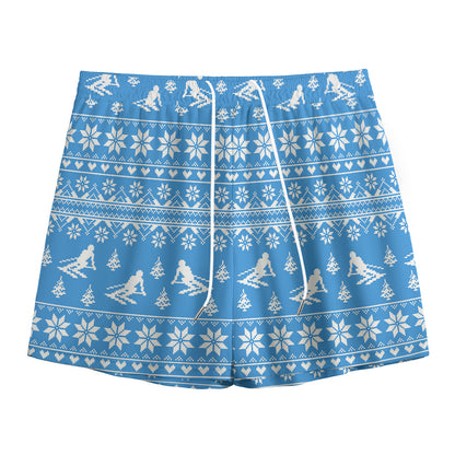 Winter Ski Knitting Pattern Print Mesh Shorts