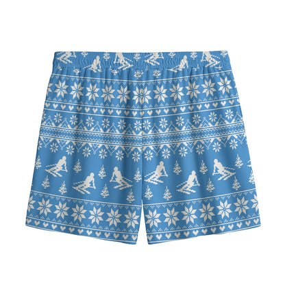 Winter Ski Knitting Pattern Print Mesh Shorts