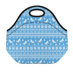 Winter Ski Knitting Pattern Print Neoprene Lunch Bag