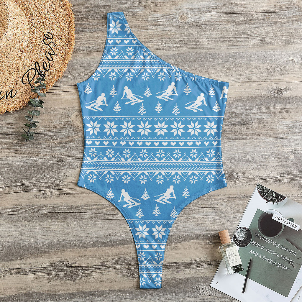 Winter Ski Knitting Pattern Print One Shoulder Bodysuit