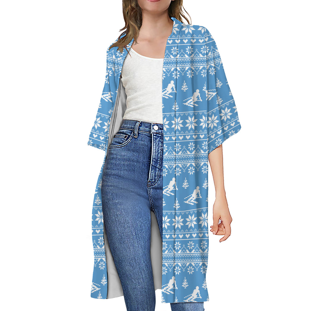 Winter Ski Knitting Pattern Print Open Front Beach Cover Up