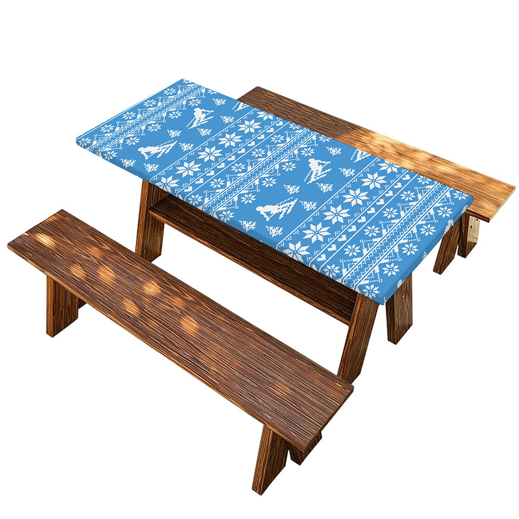Winter Ski Knitting Pattern Print Picnic Table Cover