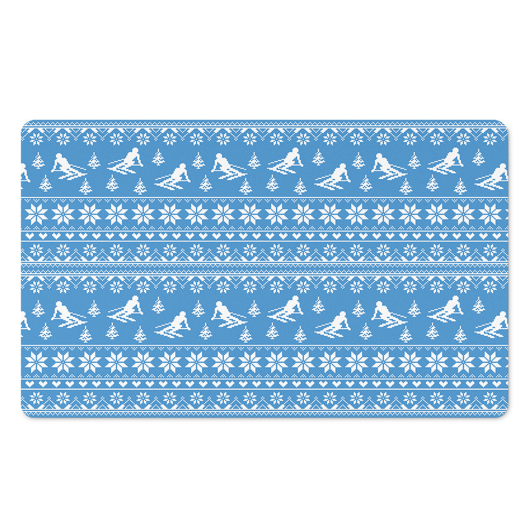 Winter Ski Knitting Pattern Print Polyester Doormat