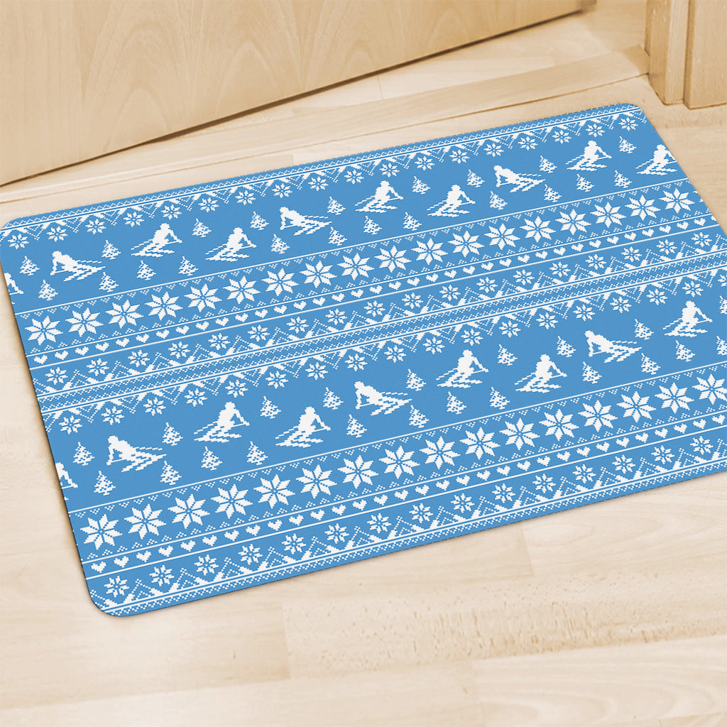 Winter Ski Knitting Pattern Print Polyester Doormat