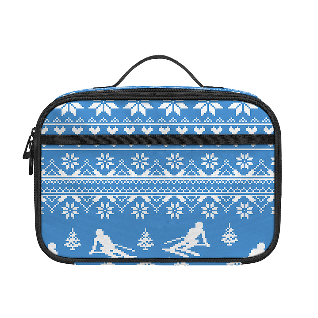 Winter Ski Knitting Pattern Print Portable Lunch Bag