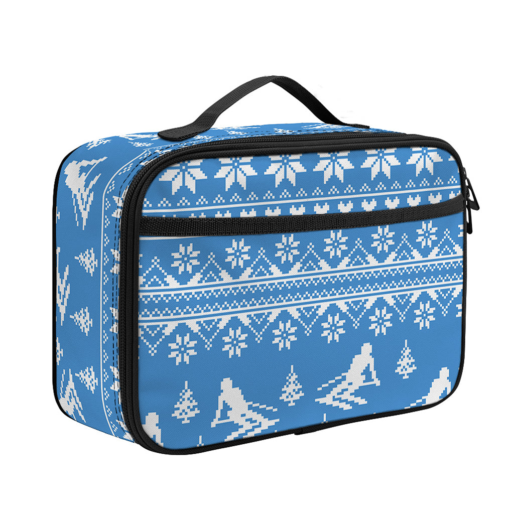 Winter Ski Knitting Pattern Print Portable Lunch Bag