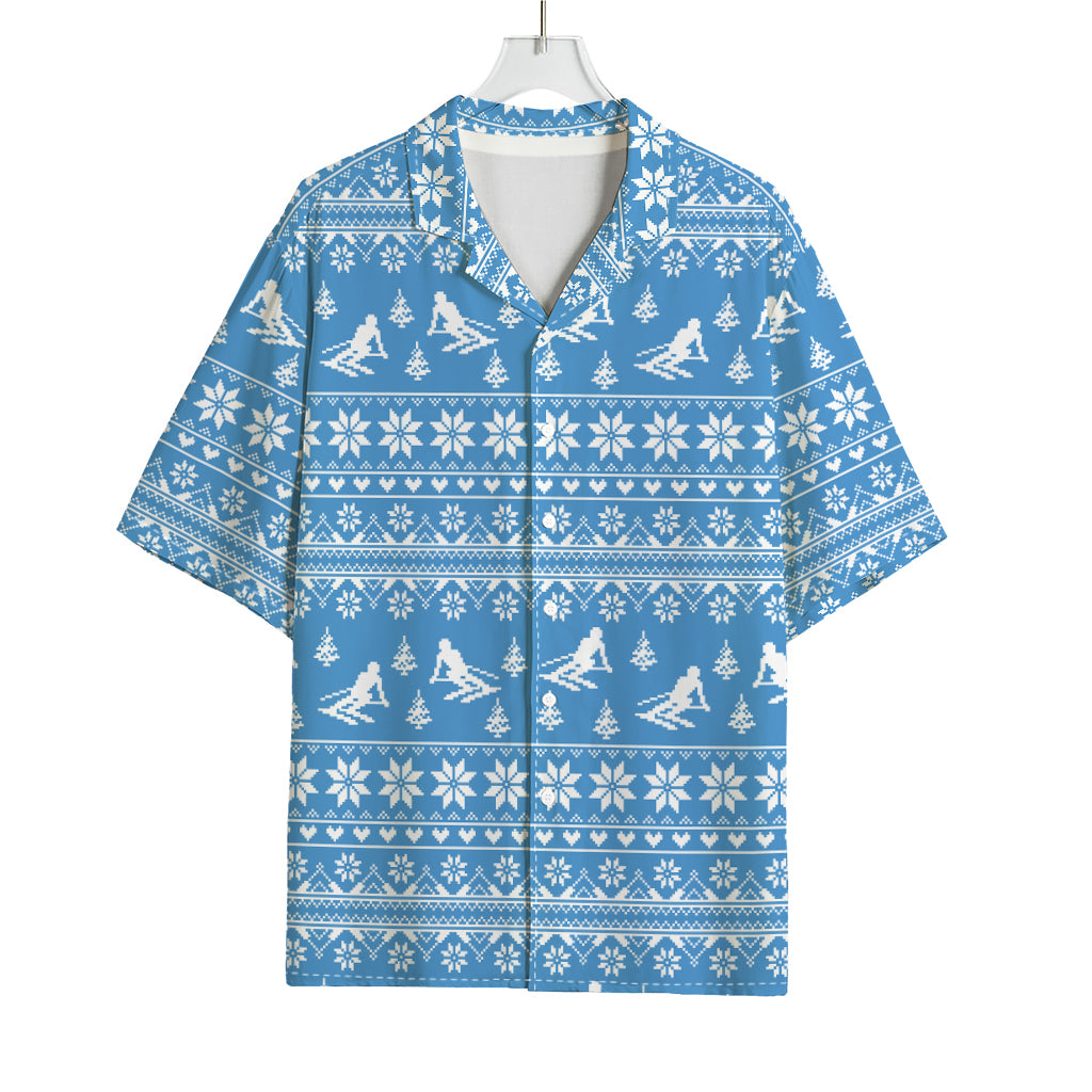 Winter Ski Knitting Pattern Print Rayon Hawaiian Shirt