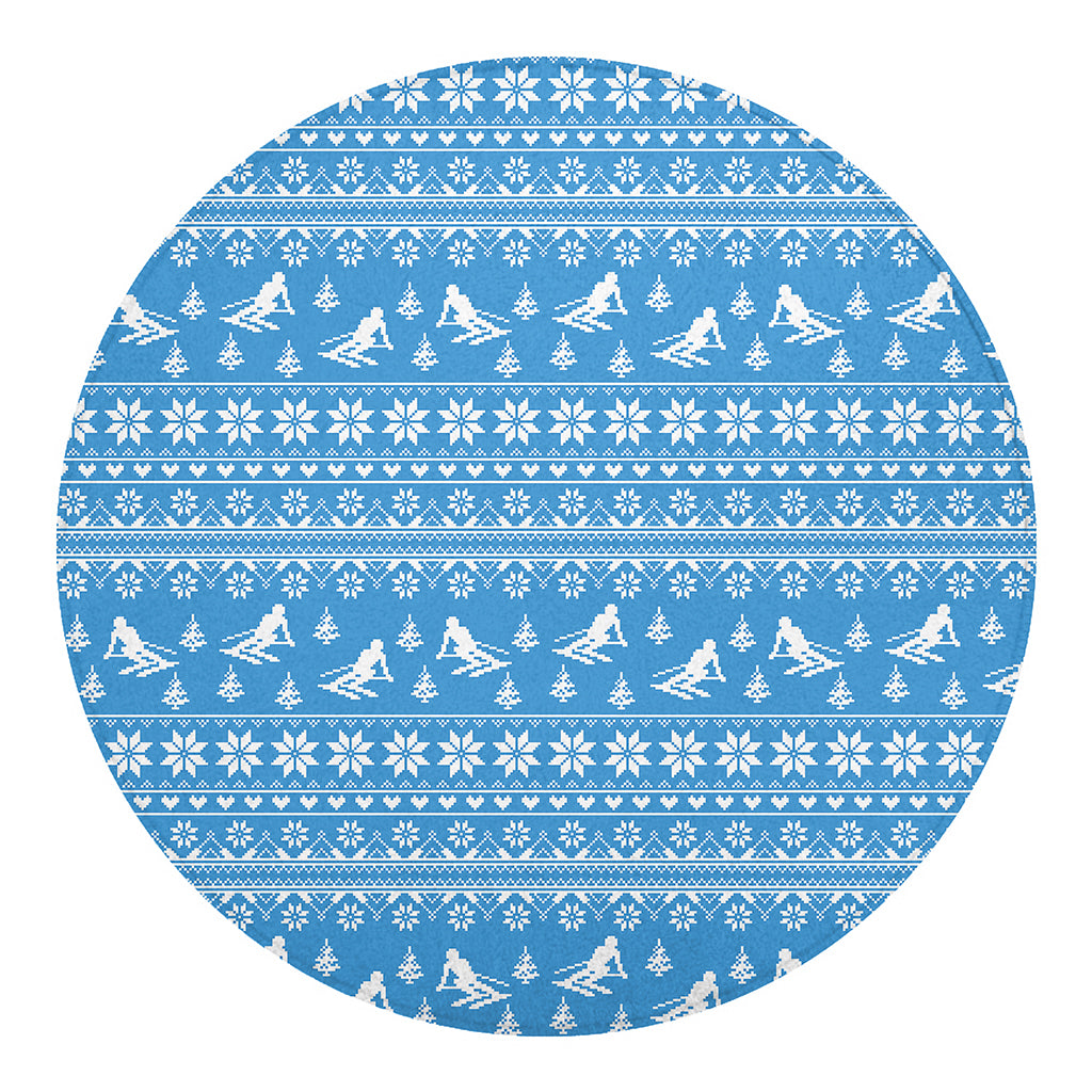 Winter Ski Knitting Pattern Print Round Blanket