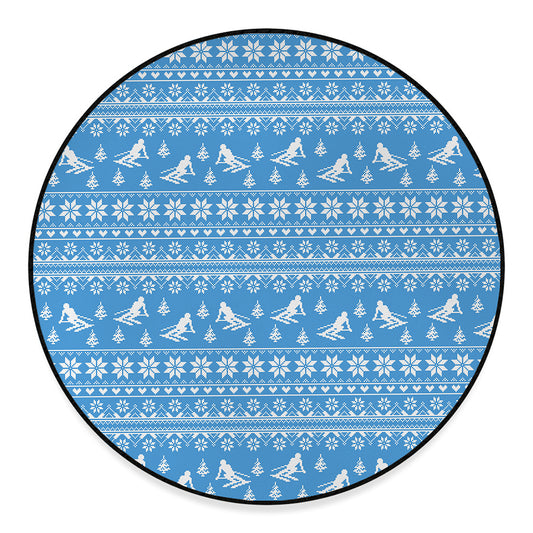Winter Ski Knitting Pattern Print Round Floor Mat