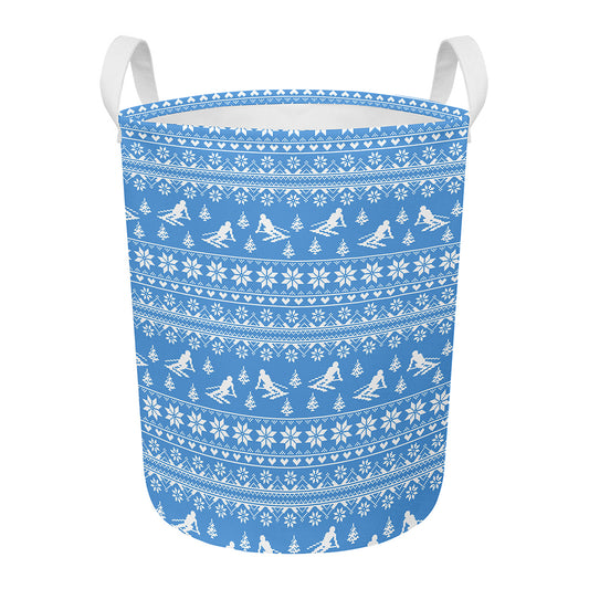 Winter Ski Knitting Pattern Print Round Laundry Basket