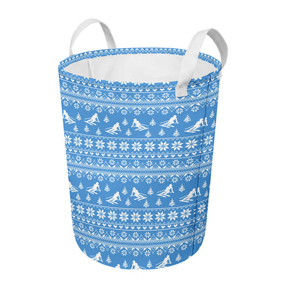 Winter Ski Knitting Pattern Print Round Laundry Basket