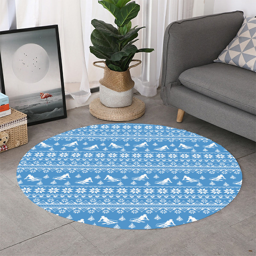 Winter Ski Knitting Pattern Print Round Rug