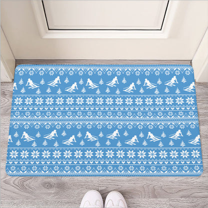 Winter Ski Knitting Pattern Print Rubber Doormat