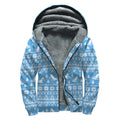 Winter Ski Knitting Pattern Print Sherpa Lined Zip Up Hoodie