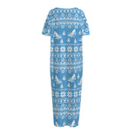 Winter Ski Knitting Pattern Print Short Sleeve Long Nightdress