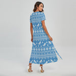 Winter Ski Knitting Pattern Print Short Sleeve Maxi Dress