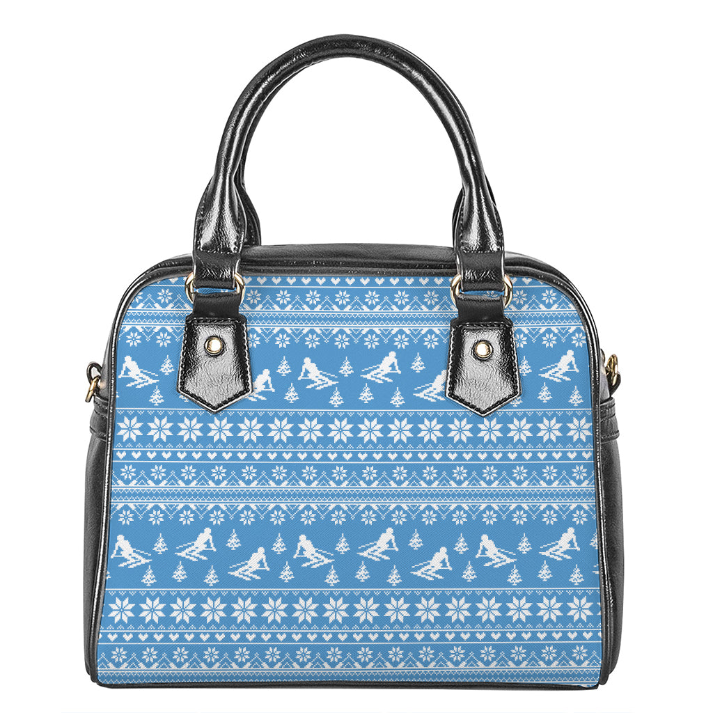 Winter Ski Knitting Pattern Print Shoulder Handbag