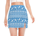 Winter Ski Knitting Pattern Print Side Slit Mini Skirt
