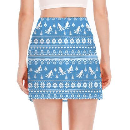Winter Ski Knitting Pattern Print Side Slit Mini Skirt