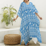 Winter Ski Knitting Pattern Print Silk V-Neck Kaftan Dress