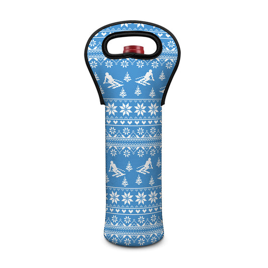 Winter Ski Knitting Pattern Print Single Neoprene Wine Tote