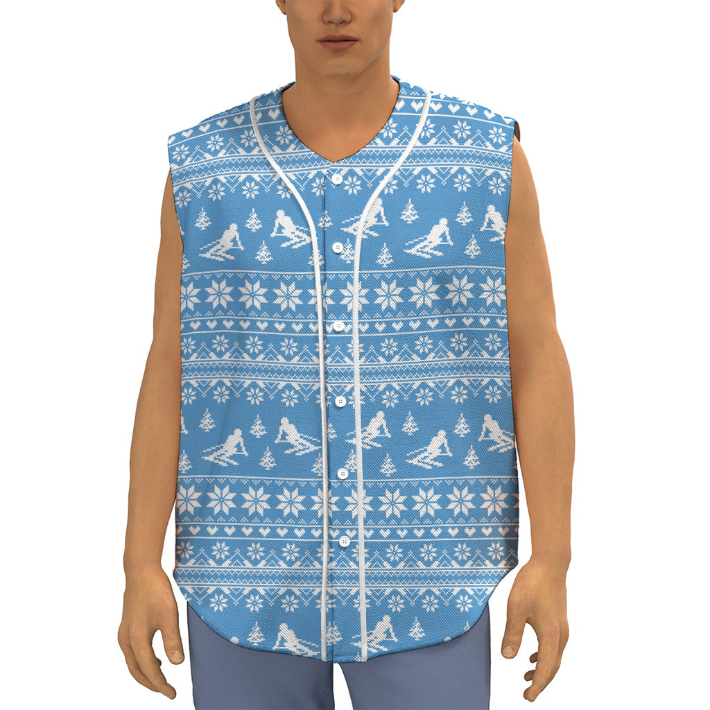 Winter Ski Knitting Pattern Print Sleeveless Baseball Jersey