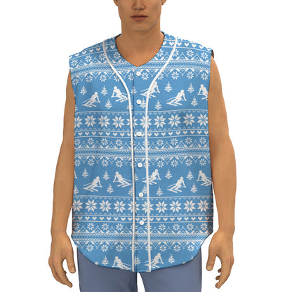 Winter Ski Knitting Pattern Print Sleeveless Baseball Jersey