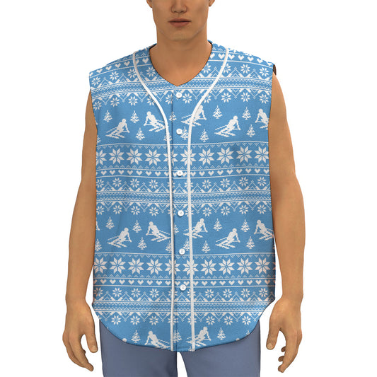 Winter Ski Knitting Pattern Print Sleeveless Baseball Jersey