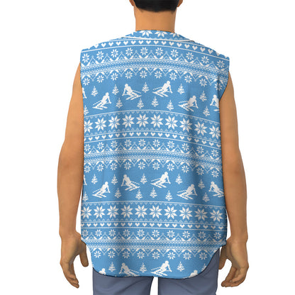 Winter Ski Knitting Pattern Print Sleeveless Baseball Jersey